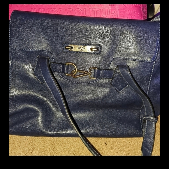 Navy Blue Leather Tote Bag - Picture 2 of 4